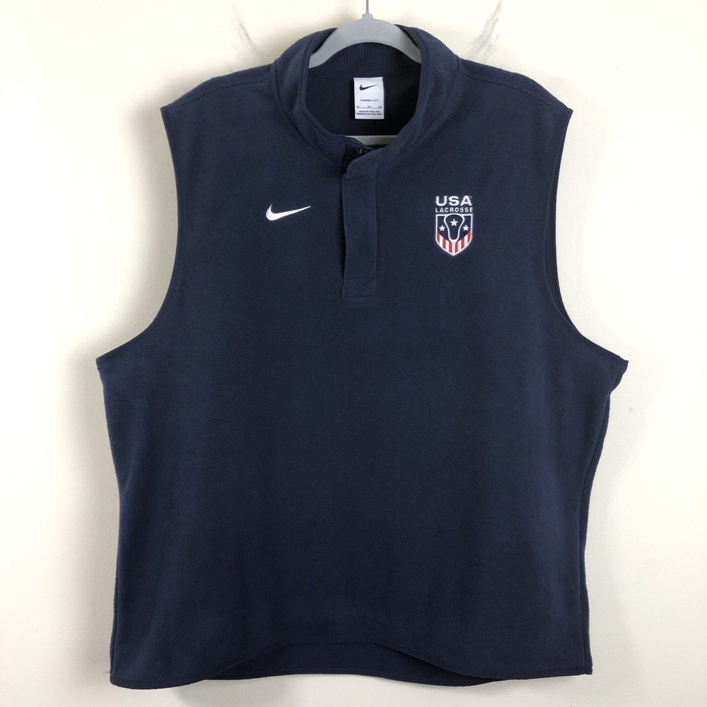 Nike Therma-Fit USA Lacrosse 1/4 Zip Fleece Pullover Vest Mens XL Navy Olympics
